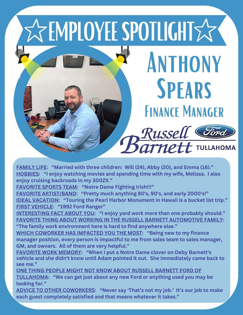 Anthony's employee spotlight graphic shared on our company Facebook page